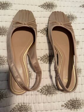 Zara Beige Slingback Ballet Flats with Bow